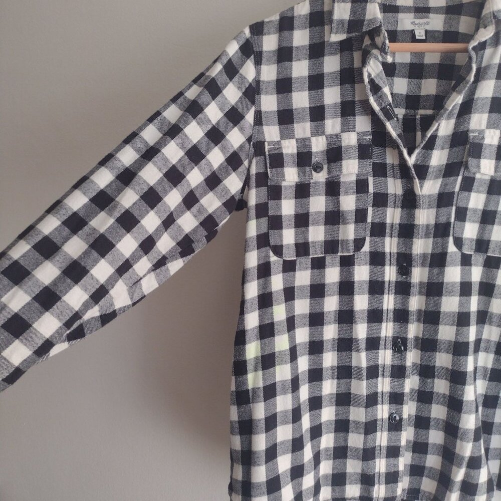 Madewell Checkered Flannel Shirt S Black White Check Cotton L/S Top - Picture 4 of 7